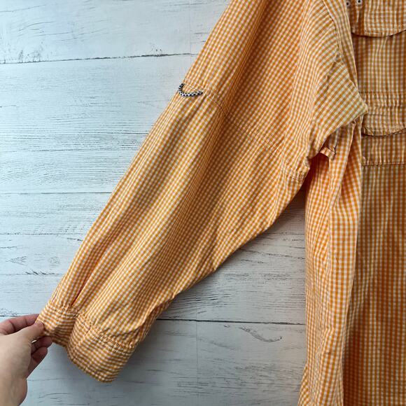 Columbia Orange and White Check PFG Button Down Shirt Size XL - Picture 5 of 8